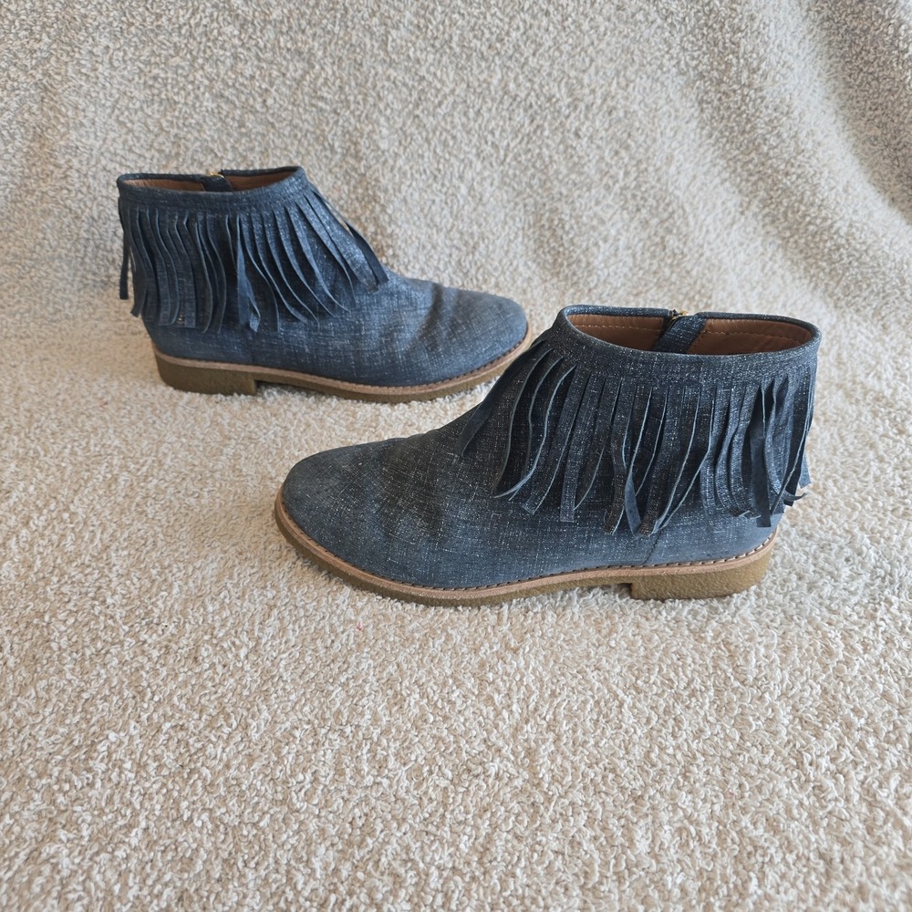 Kate Spade For Saks Blue Metallic Chambray Beatie‎ Booties W/fringe Size 7M